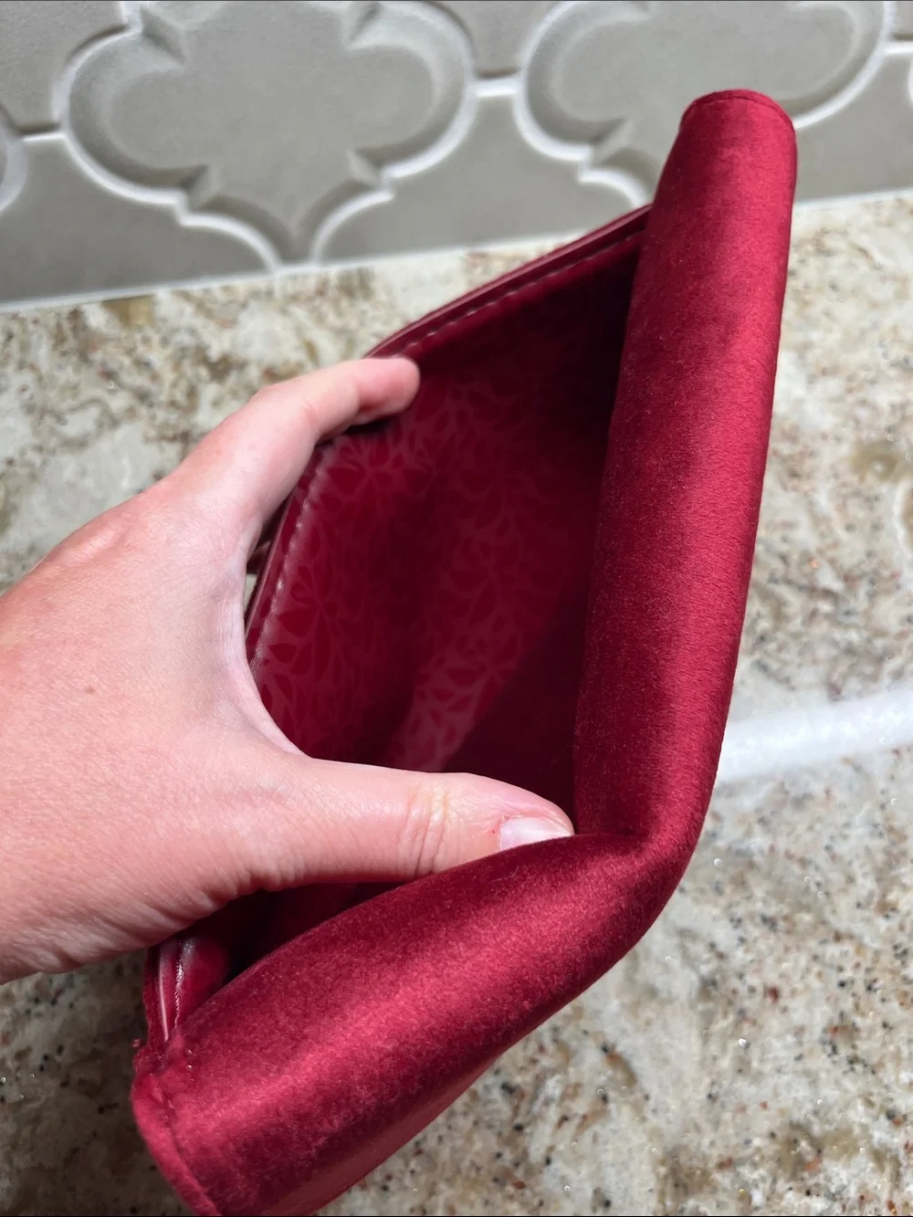 Swarovski Deep Burgundy Velvet Envelope Clutch with Crystal Accent